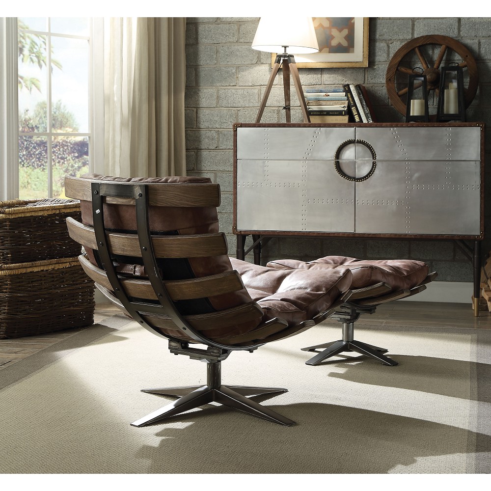 ACME Gandy Chair  Ottoman (2Pc Pk) in Retro Brown Top Grain Leather-Boyel Living